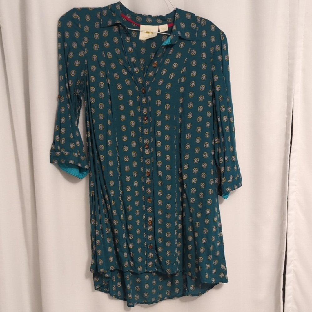 Maeve by Anthropologie Teal Patterned Women's Top